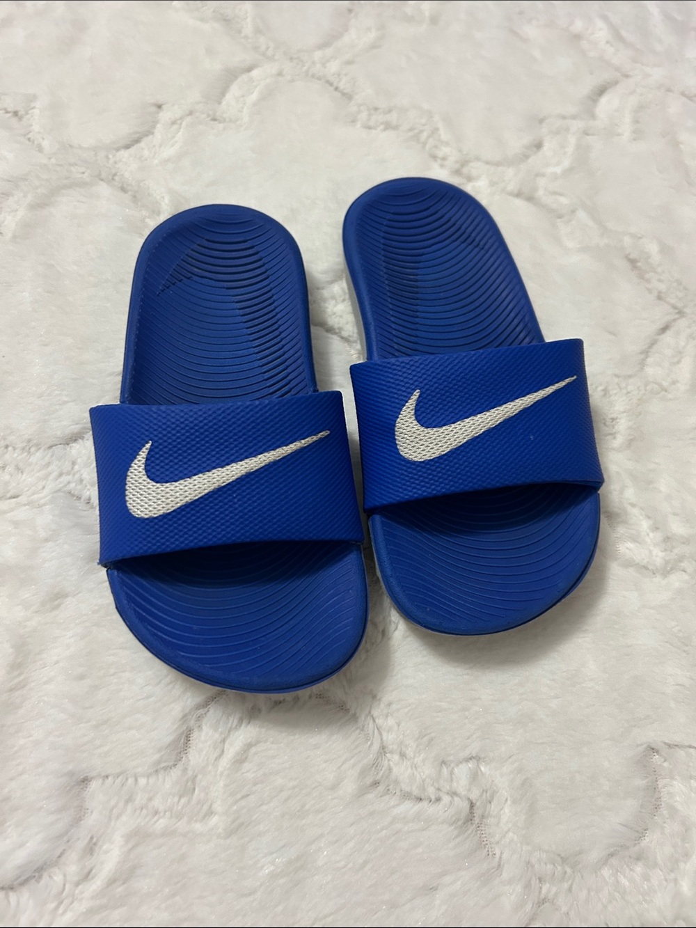 Nike Youth Royal Blue Slide Sandals with White Swoosh